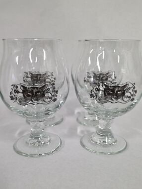 Vintage Libbey Glass Black Cat Banjo Whisk Kitchen Band Snifter - Set of 4